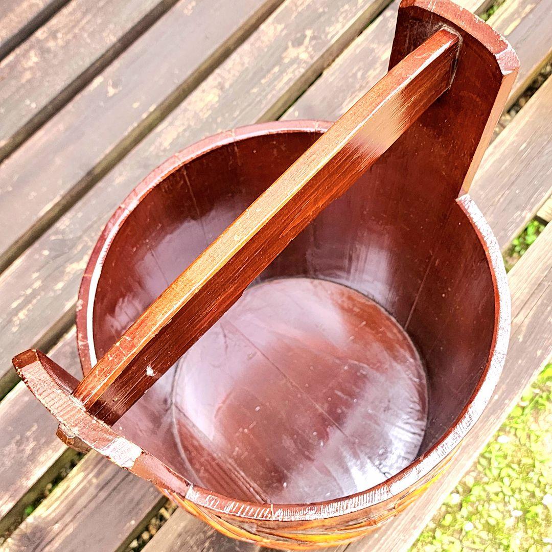 【昭和レトロ】古道具/天然木漆塗りの桶(特大)