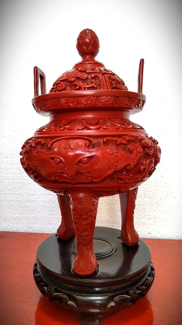 中国古玩　堆朱　ついしゅ　香炉