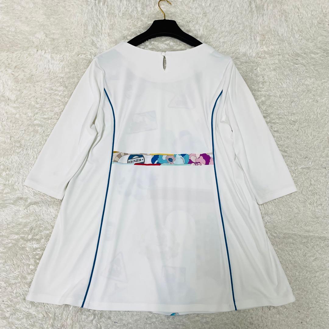 希少42サイズ✨レアデザイン✨レオナール　チュニック　花柄　汽車　L〜XL 白