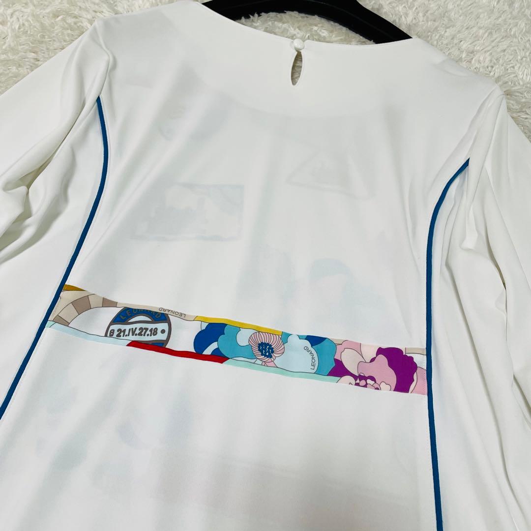 希少42サイズ✨レアデザイン✨レオナール　チュニック　花柄　汽車　L〜XL 白