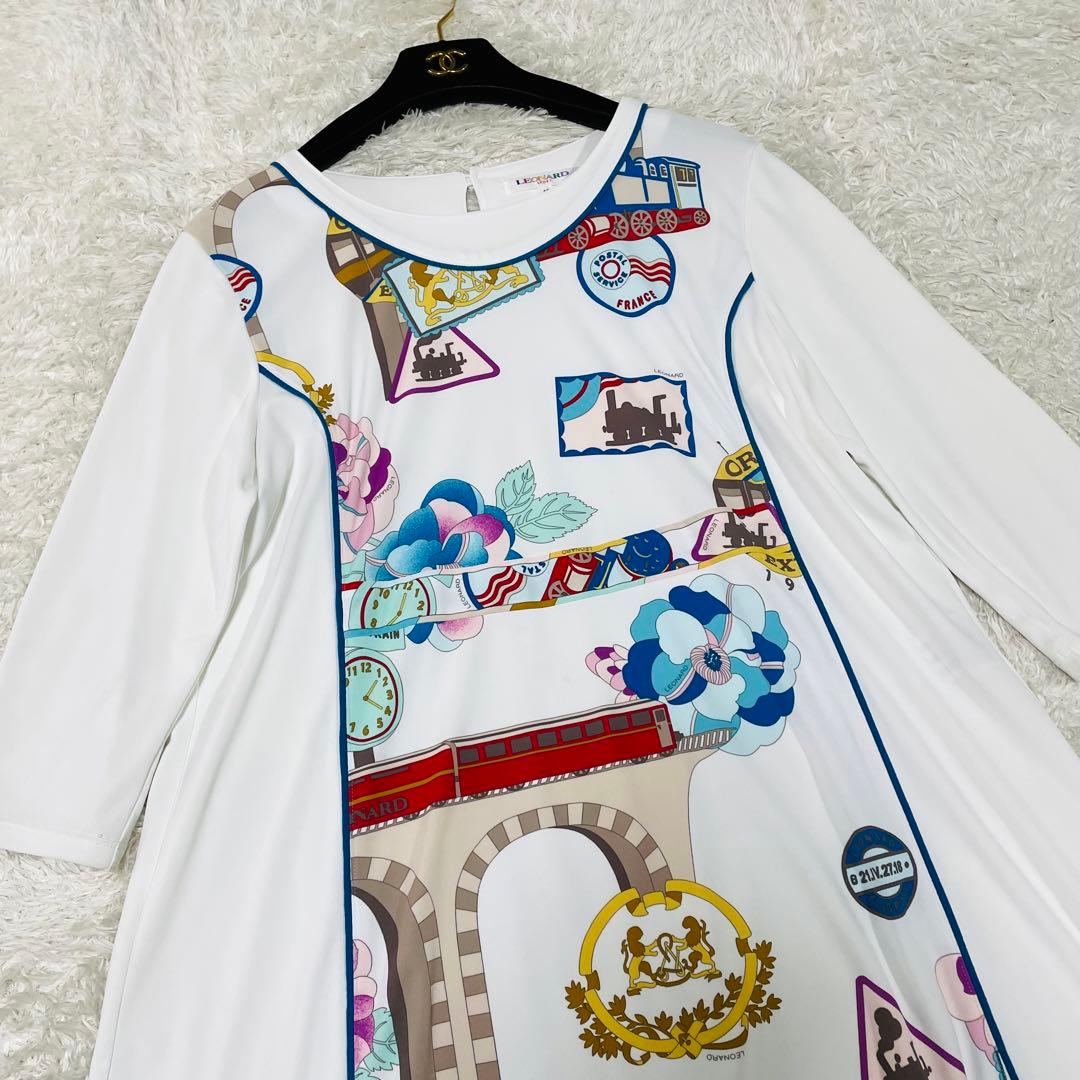希少42サイズ✨レアデザイン✨レオナール　チュニック　花柄　汽車　L〜XL 白