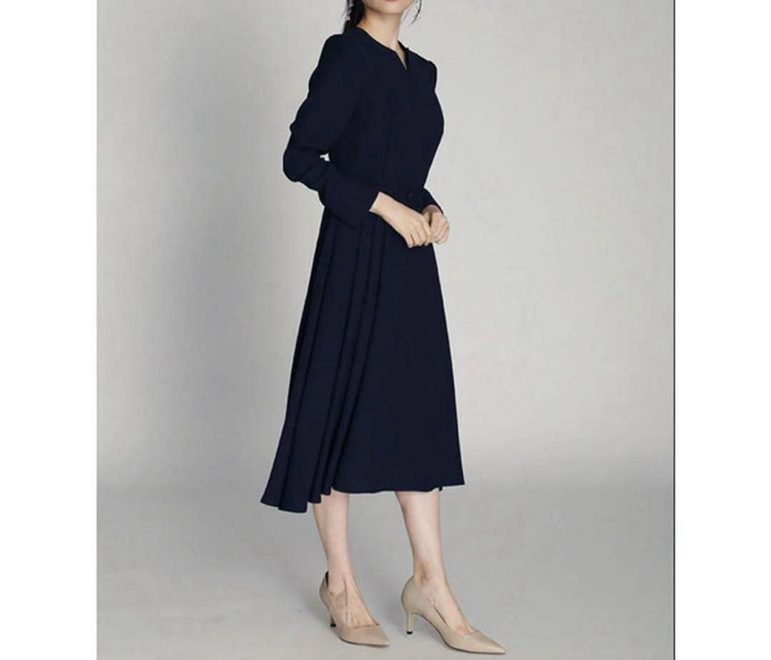 【美品】CELFORD ベルト付バックサテンタックワンピース 卒入学 フォーマル