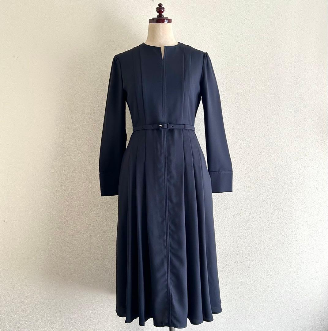 【美品】CELFORD ベルト付バックサテンタックワンピース 卒入学 フォーマル