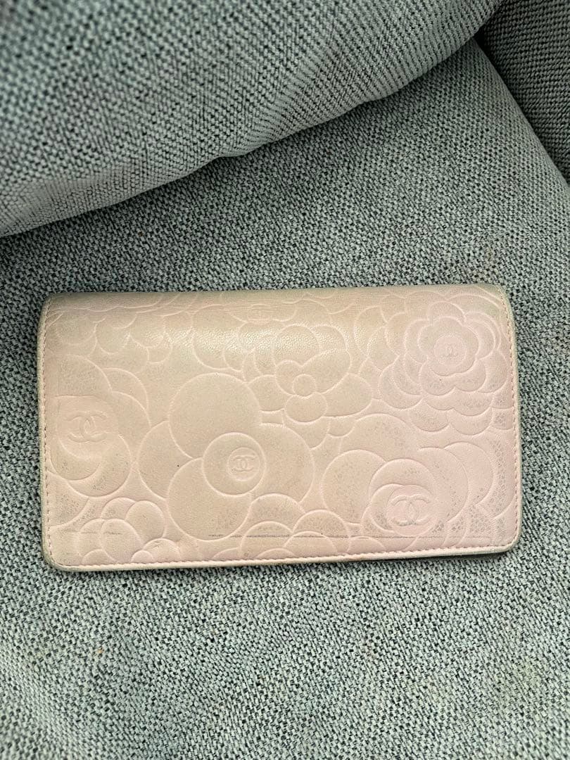 CHANEL カメリア　折り財布　ピンク　ジャンク