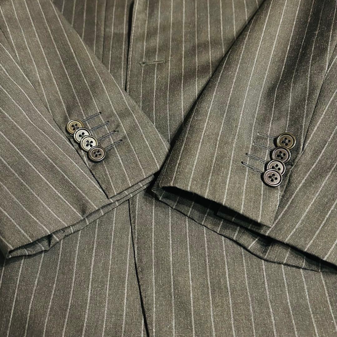 【美品】ビームスエフ セットアップ スーツ ストライプ ダークグレー 97 M