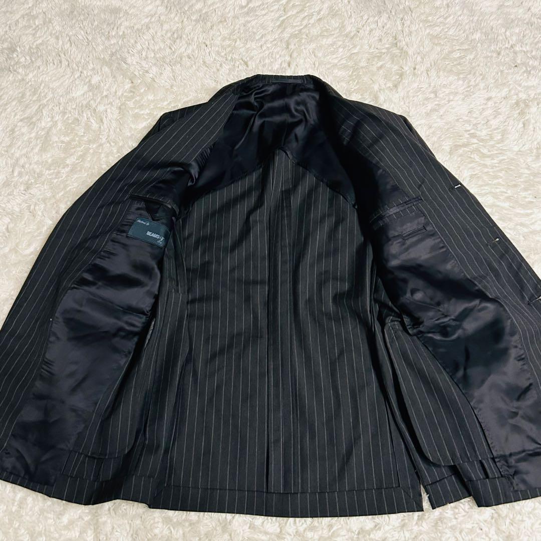 【美品】ビームスエフ セットアップ スーツ ストライプ ダークグレー 97 M