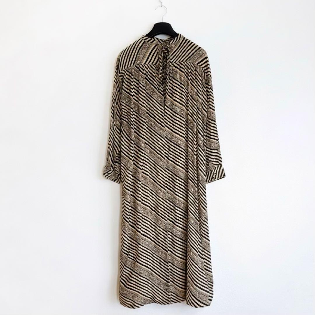 【Sara Mallika】ジャガードストライププリント　カフタンワンピース　S