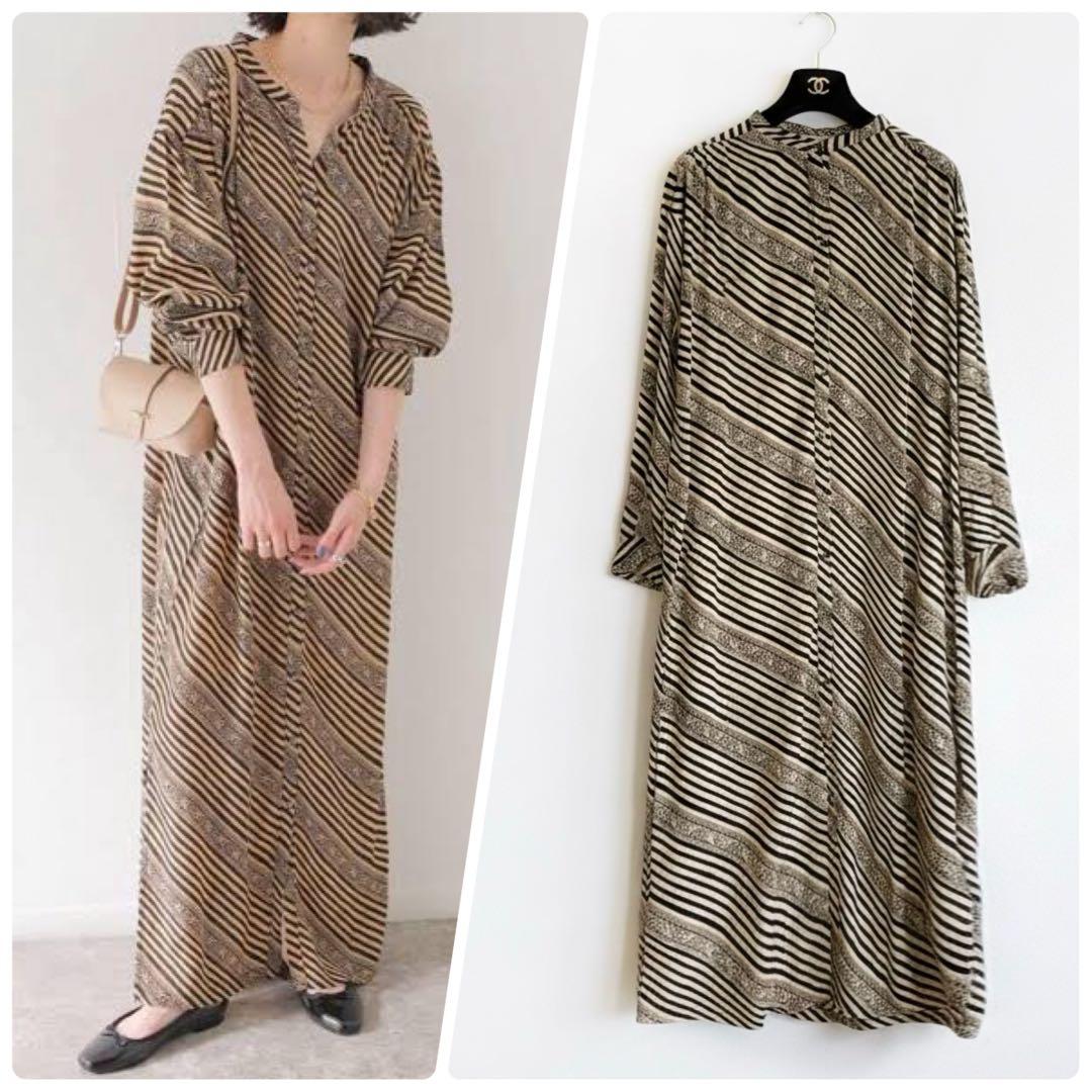 【Sara Mallika】ジャガードストライププリント　カフタンワンピース　S