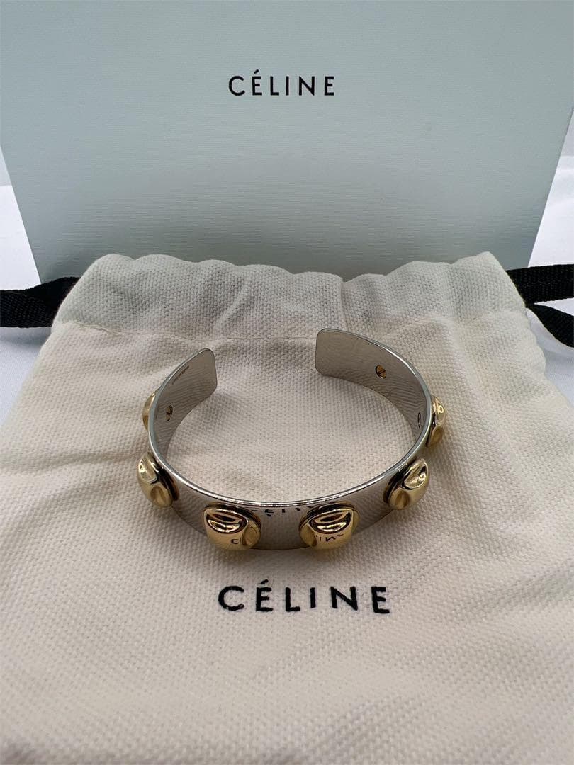 未使用級　セリーヌ スタッズ バングル シルバー / ゴールド レディース