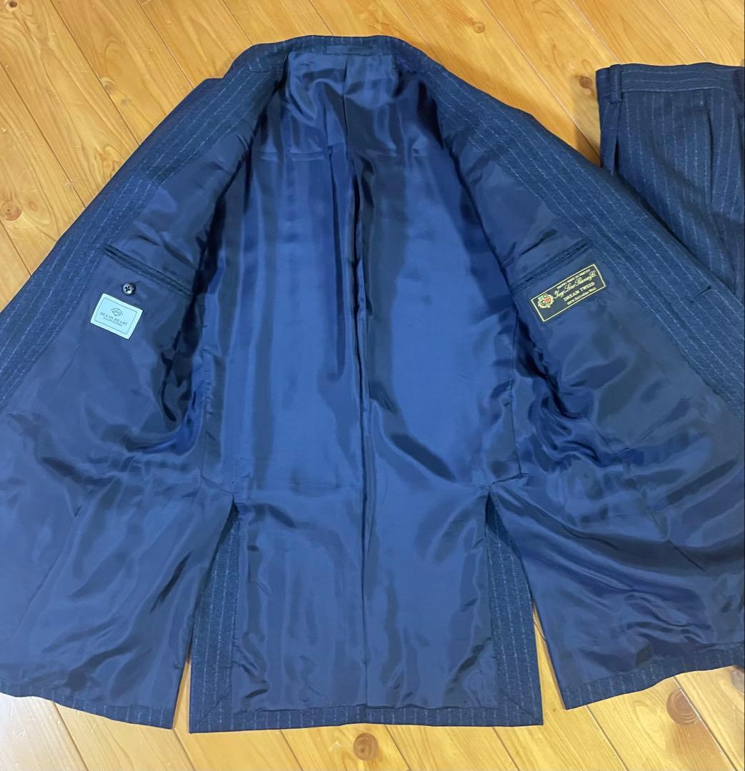BEAMS スーツ ロロピアーナ モヘア ストライプ ネイビー L 48 紺