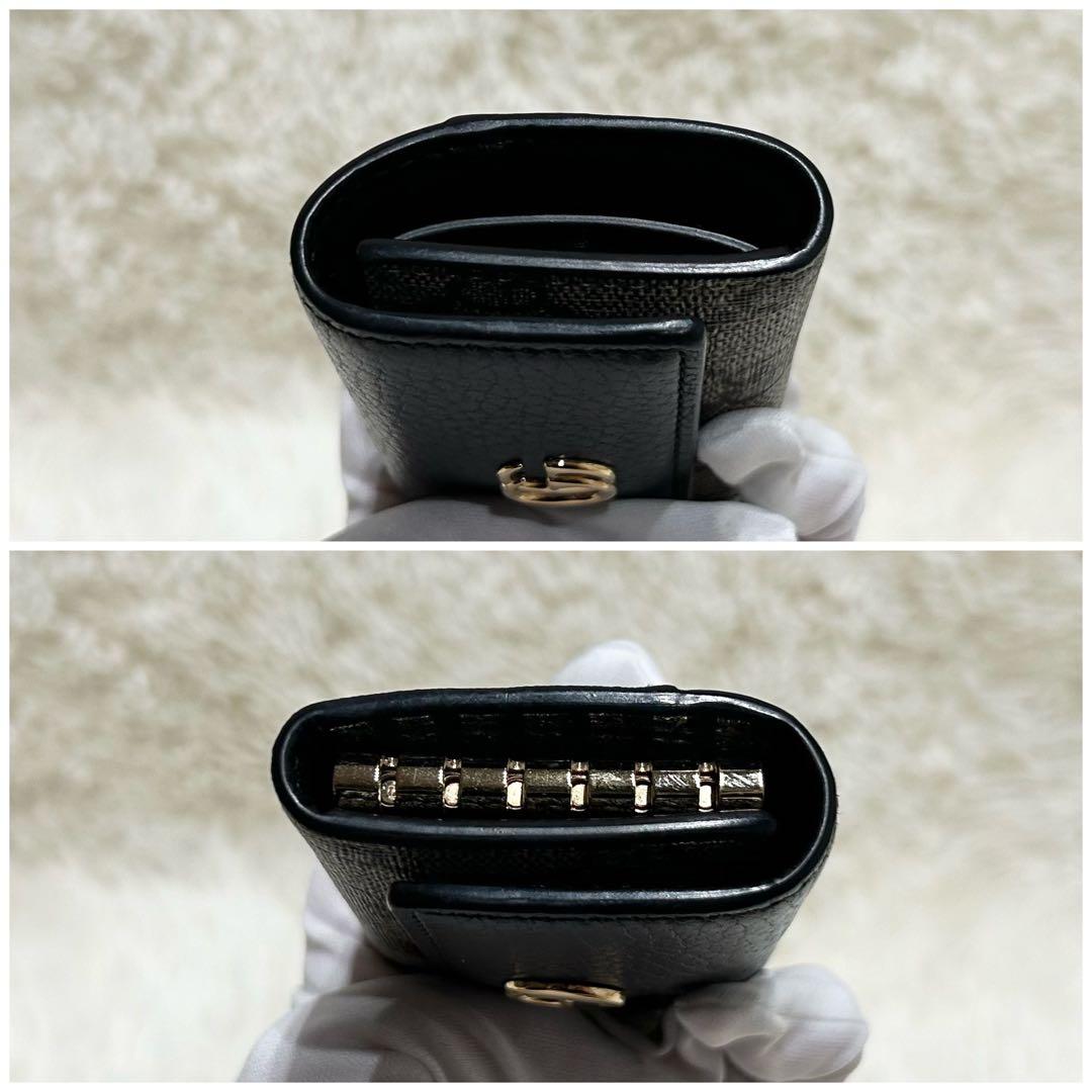 付属品有り グッチ キーケース 6連 レザー GGロゴ マーモント 総柄ブラック