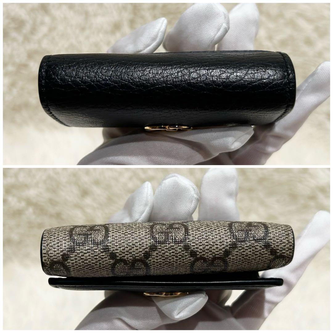 付属品有り グッチ キーケース 6連 レザー GGロゴ マーモント 総柄ブラック