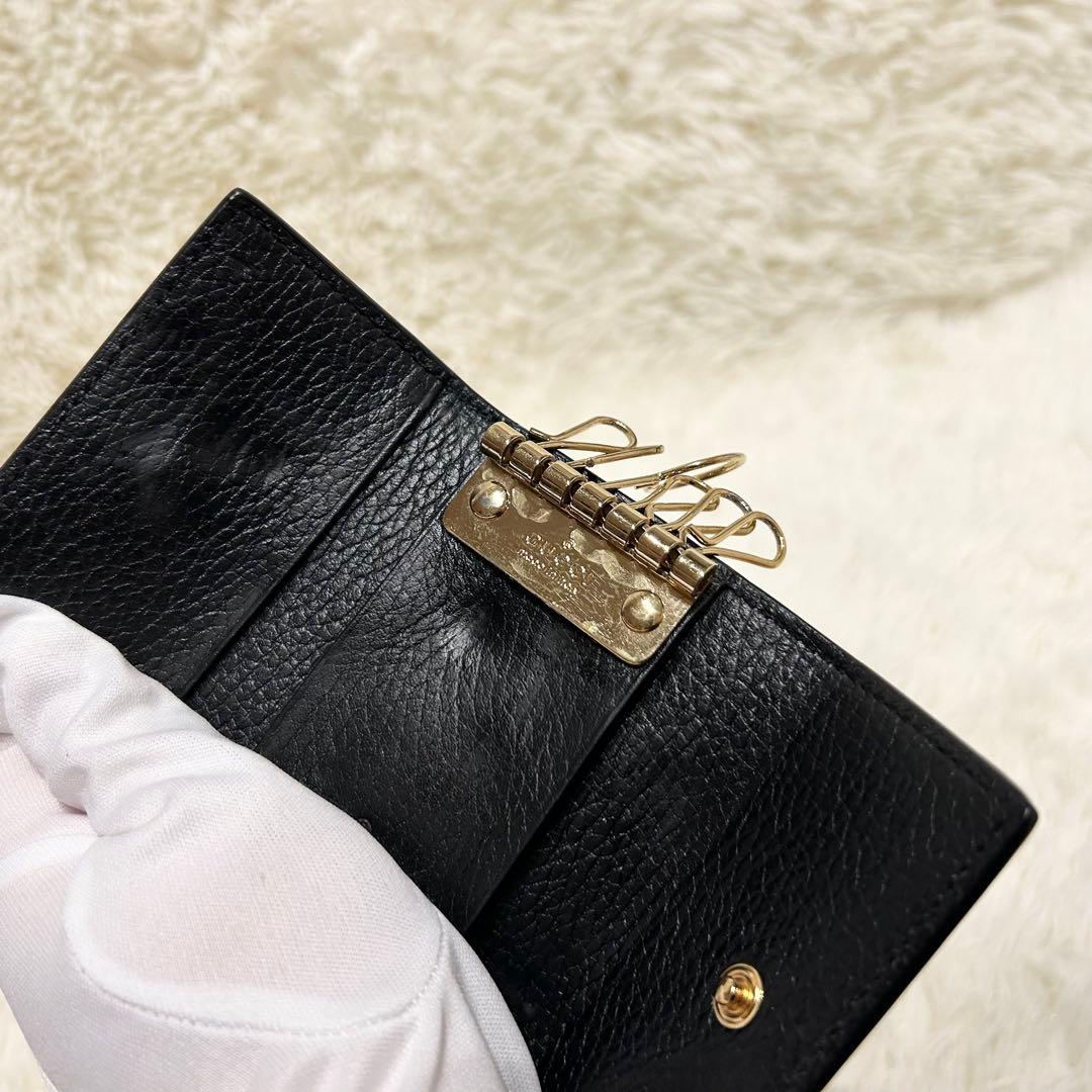 付属品有り グッチ キーケース 6連 レザー GGロゴ マーモント 総柄ブラック