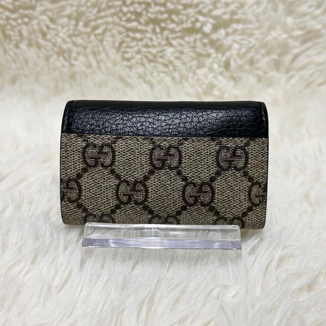 付属品有り グッチ キーケース 6連 レザー GGロゴ マーモント 総柄ブラック