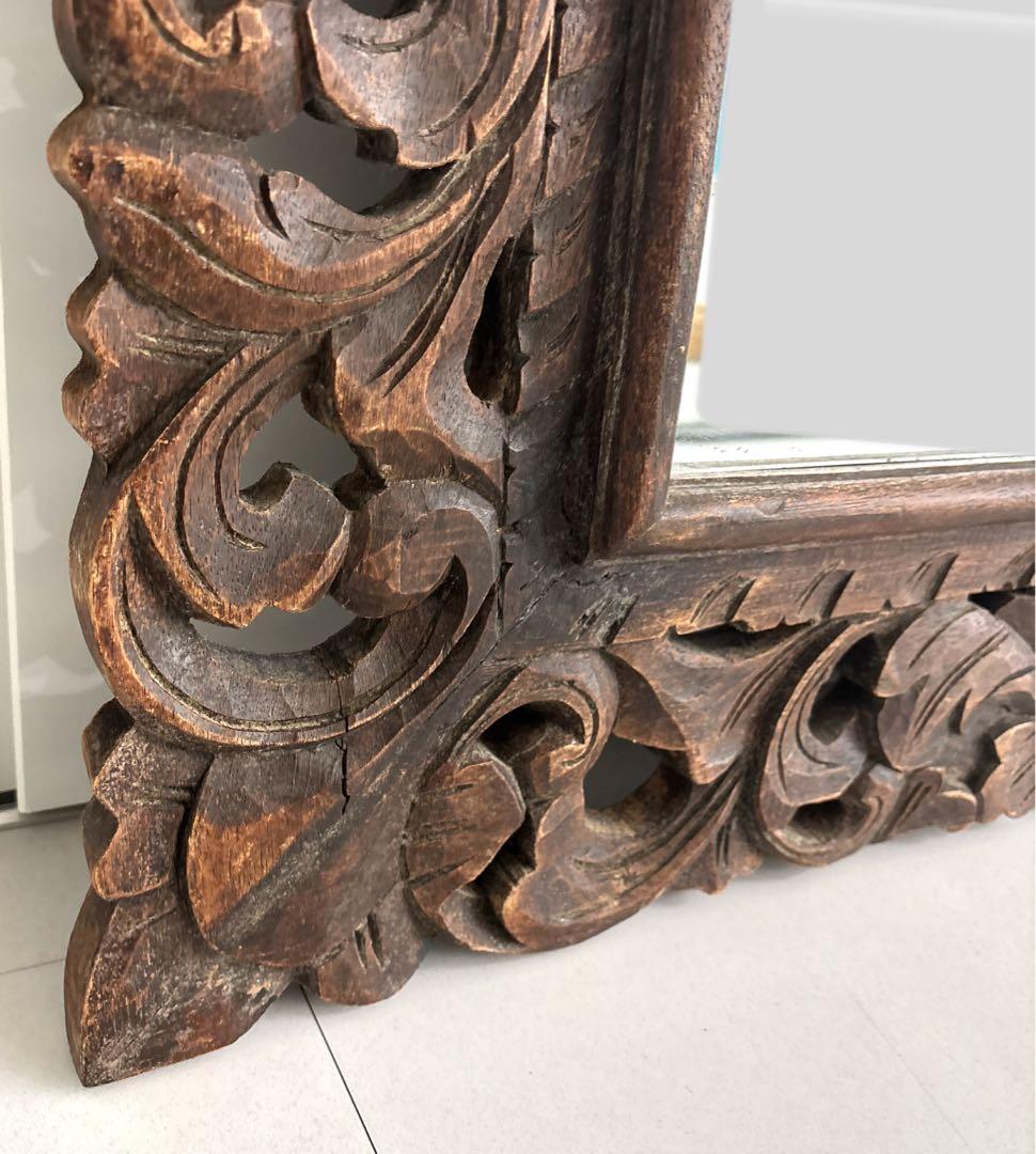 大きいサイズ！バリ　アジアン　レリーフ　壁掛けミラー　鏡