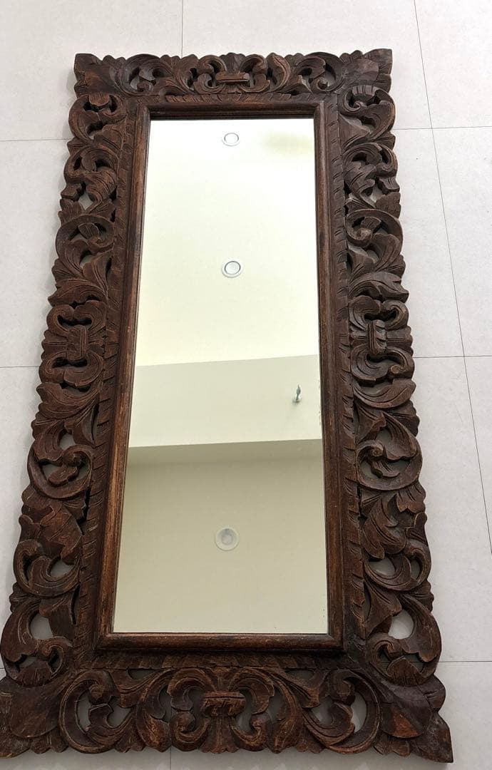 大きいサイズ！バリ　アジアン　レリーフ　壁掛けミラー　鏡