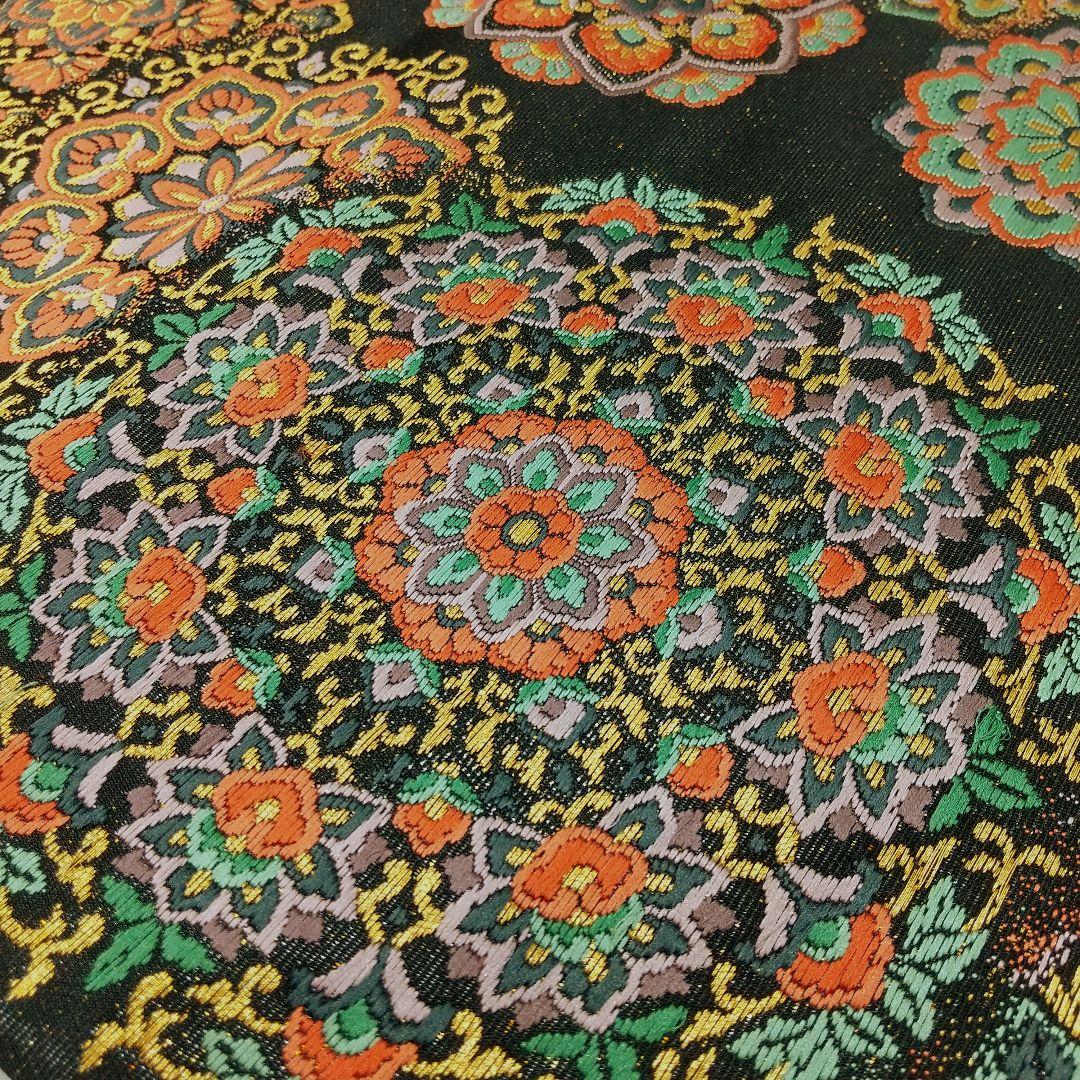 未使用 袋帯 着物 和装 黒地 多色 金糸 箱付き