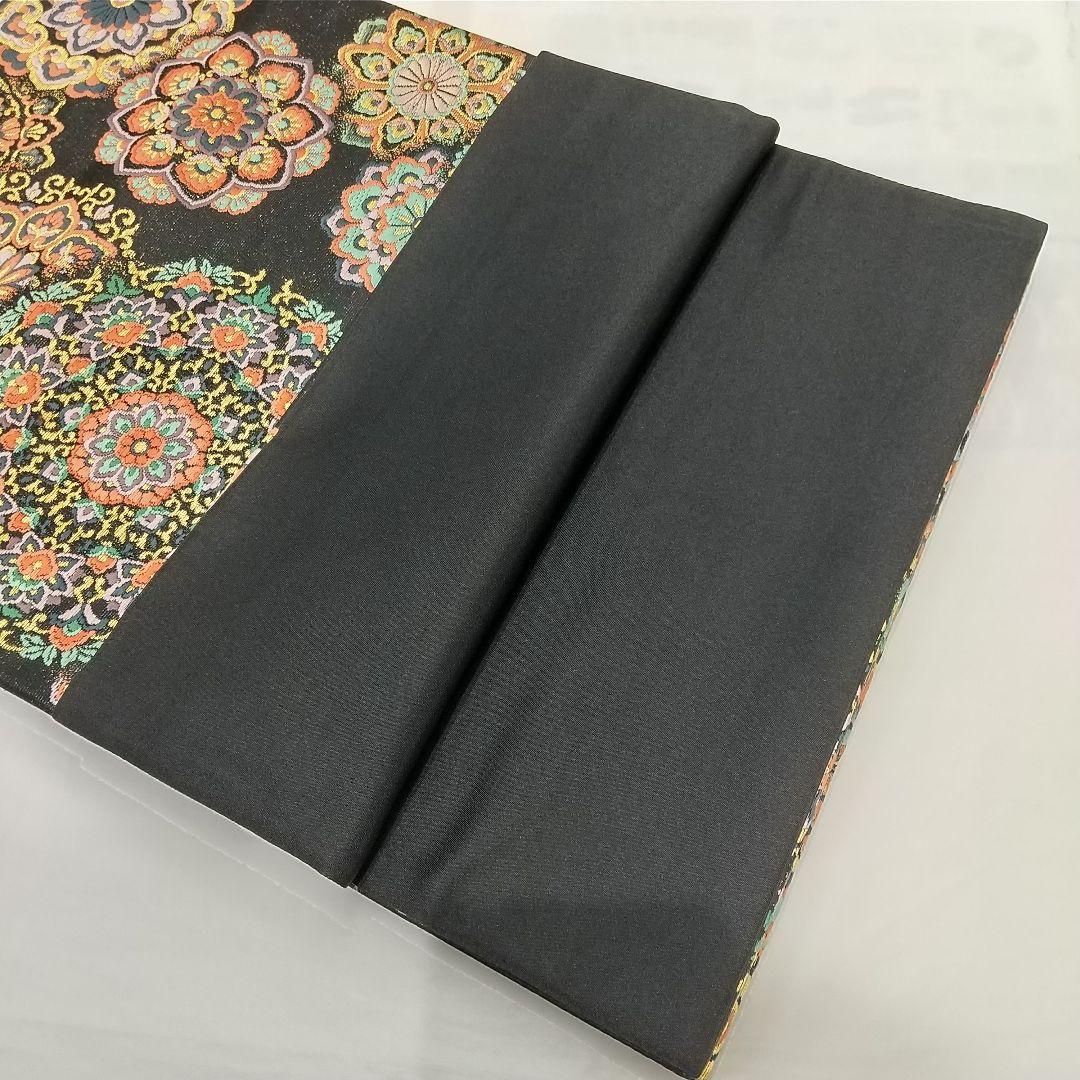 未使用 袋帯 着物 和装 黒地 多色 金糸 箱付き