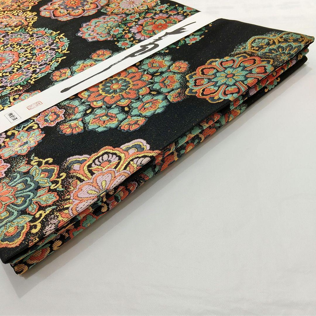 未使用 袋帯 着物 和装 黒地 多色 金糸 箱付き