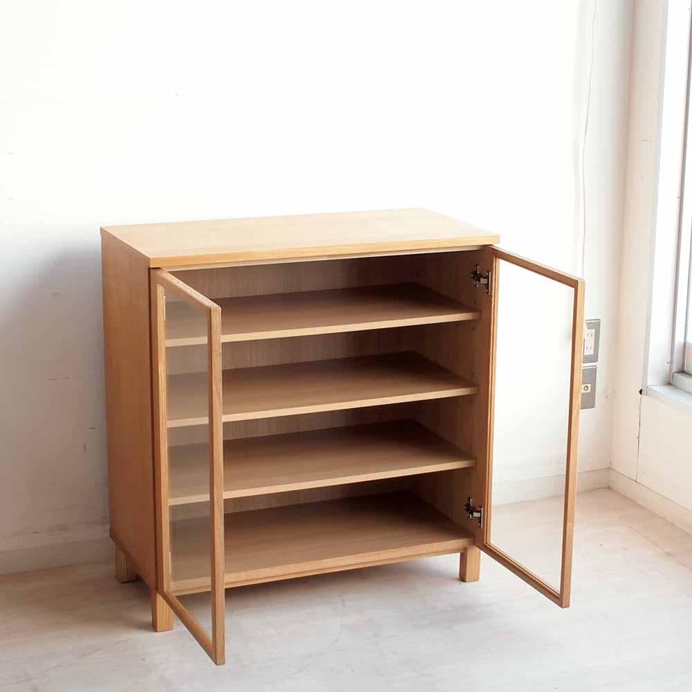 無印良品/MUJI 廃盤 タモ材 ガラスキャビネット 80cm ZR24248