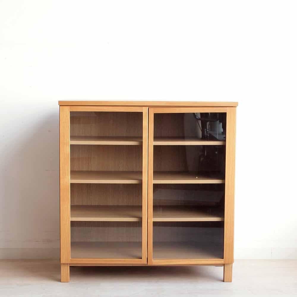 無印良品/MUJI 廃盤 タモ材 ガラスキャビネット 80cm ZR24248