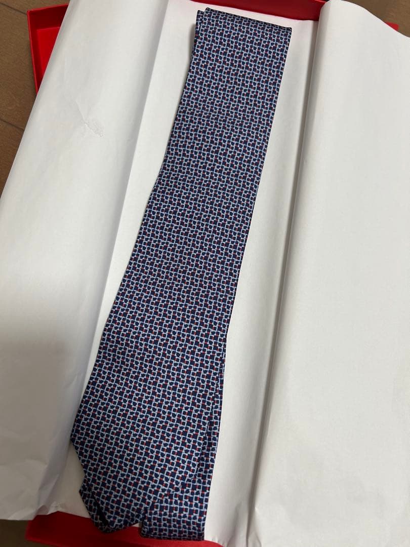 FERRAGAMO ネクタイ ネイビー/レッド 100%シルク