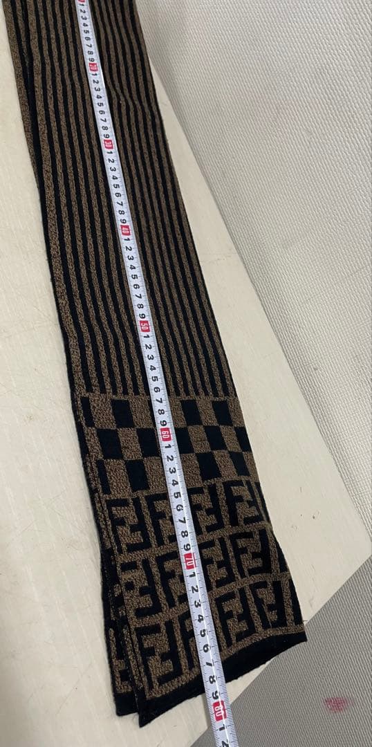 クリーニング済み FENDI フェンディ ストライプ チェック柄 マフラー