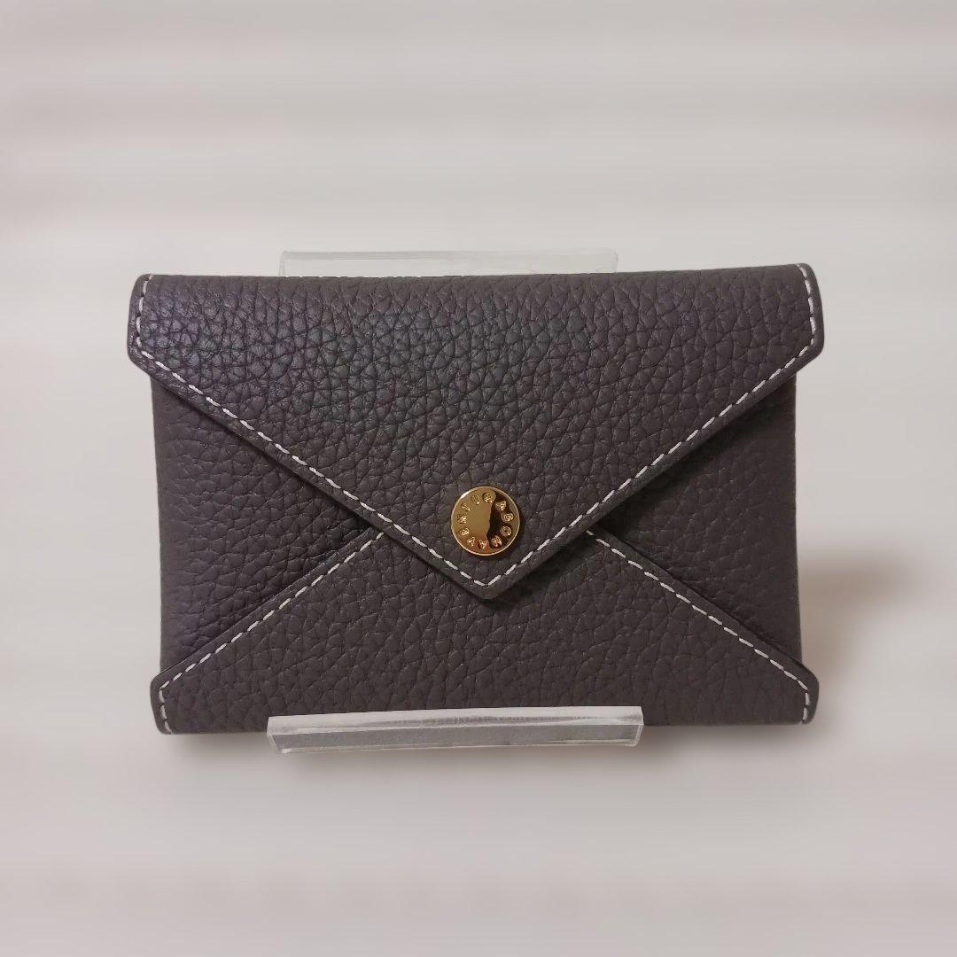 3032【未使用級】ボナベンチュラレザーエンベロープカードケース　グレー