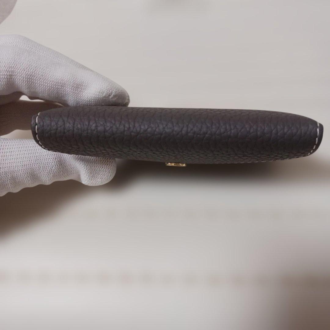 3032【未使用級】ボナベンチュラレザーエンベロープカードケース　グレー