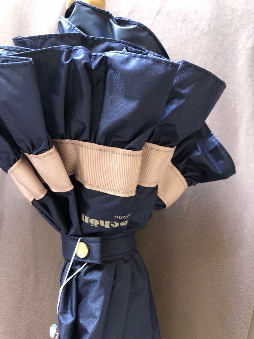 新品　Mila Schon 晴雨兼用傘　折りたたみ日傘　フリル ネイビー✖️ピンク