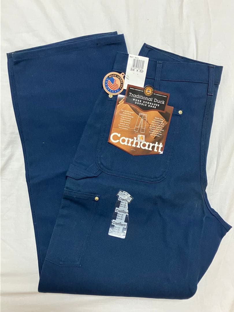 レアB01 ネイビー USA製 ダブルニー Ｗ34L32 未使用 カーハート 紺