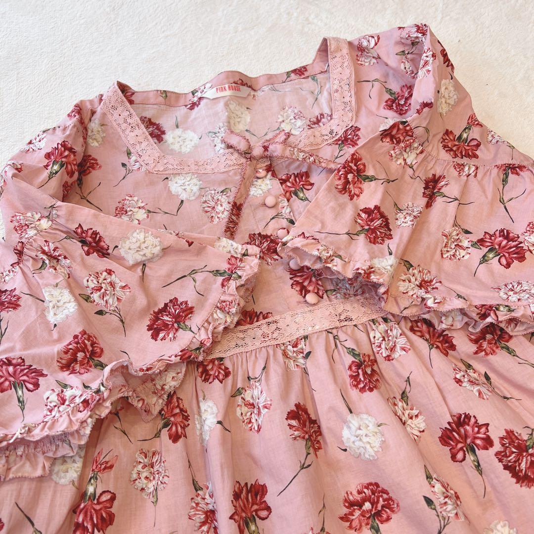 【極美品】ピンクハウスレース使いカーネーションチュニックブラウス　定価37400