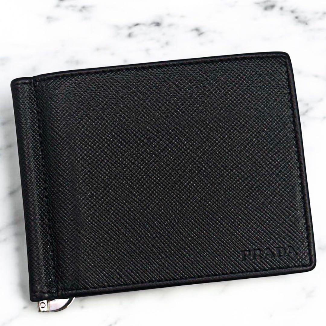 極美品 プラダ サフィアーノ マネークリップ 財布 札入れ カード コンパクト