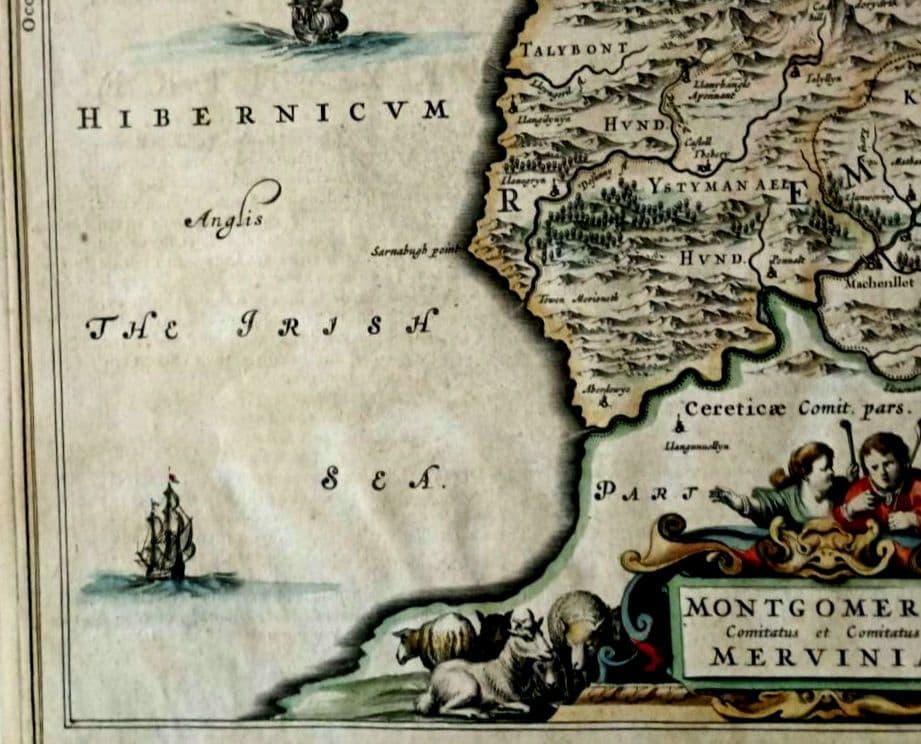 額装品　西洋古地図　1664年　J.ブラウ　ウェールズ・モンゴメリー州