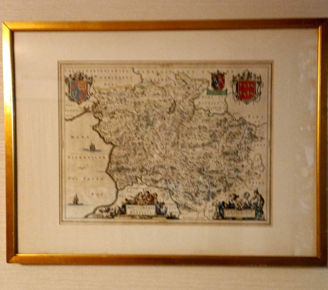額装品　西洋古地図　1664年　J.ブラウ　ウェールズ・モンゴメリー州