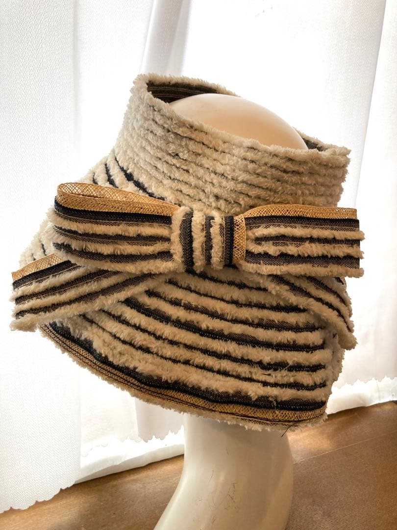 超美品　アキオヒラタ　サンバイザー　Lサイズ　リボン付(取り外し可能)