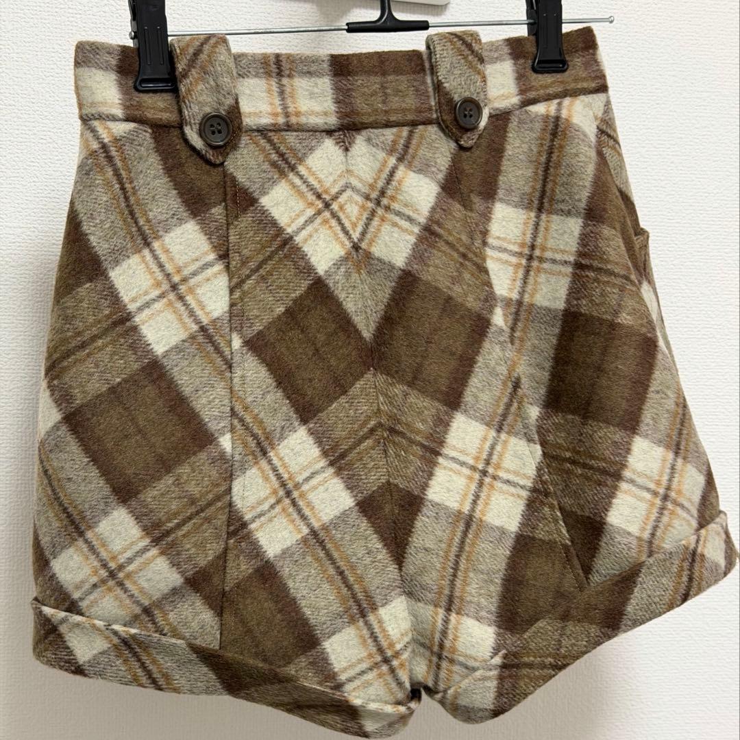 パンツ andmary Ribbon check mini pants beige