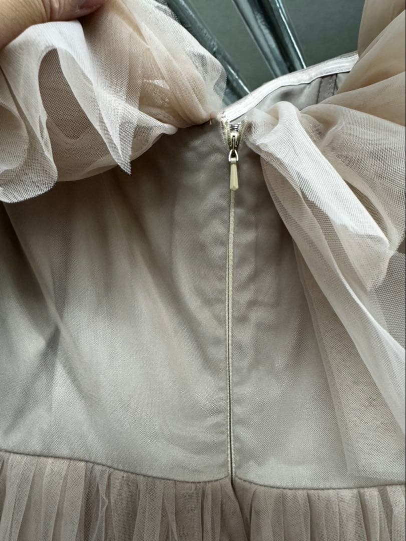 よ*ゅ様 ドレスプロダクション　フリルオフショルダーチュールドレス　ピンクブラウ