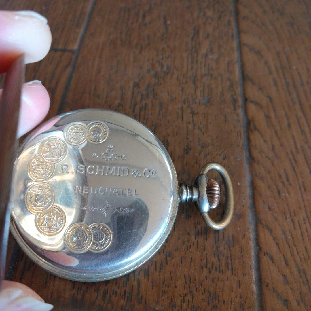 【稀少】明治時代　アールシュミット商会　商館時計　懐中時計　銀無垢シルバー製