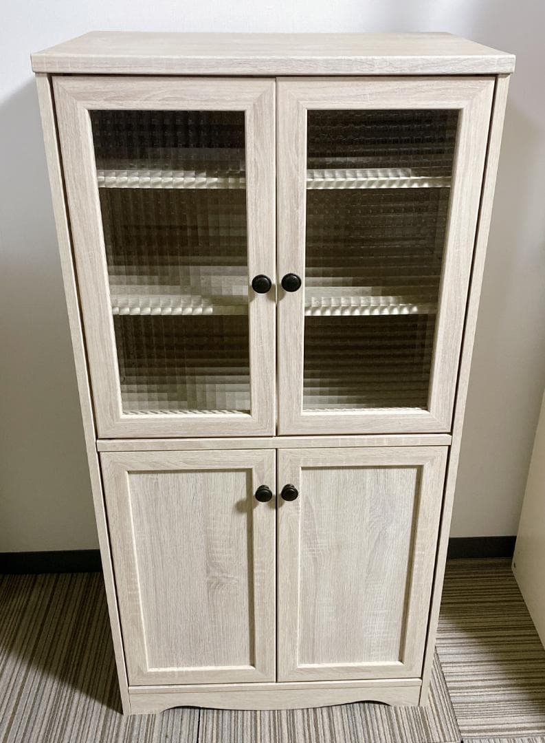 マナベインテリアハーツ キャビネット 食器棚 クロスガラス扉付 高さ120㎝