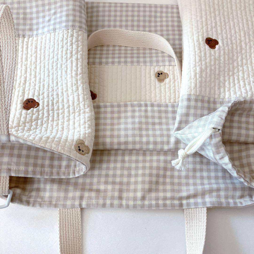 レッスンバッグ 上履き入れ　体操服袋　ヌビ　くま刺繍