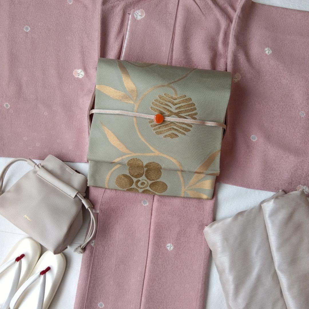 ◆未使用美品◆袋帯 灰緑 笹蔓 モダン 刺繍 正絹 訪問着 小紋 観劇 女子会