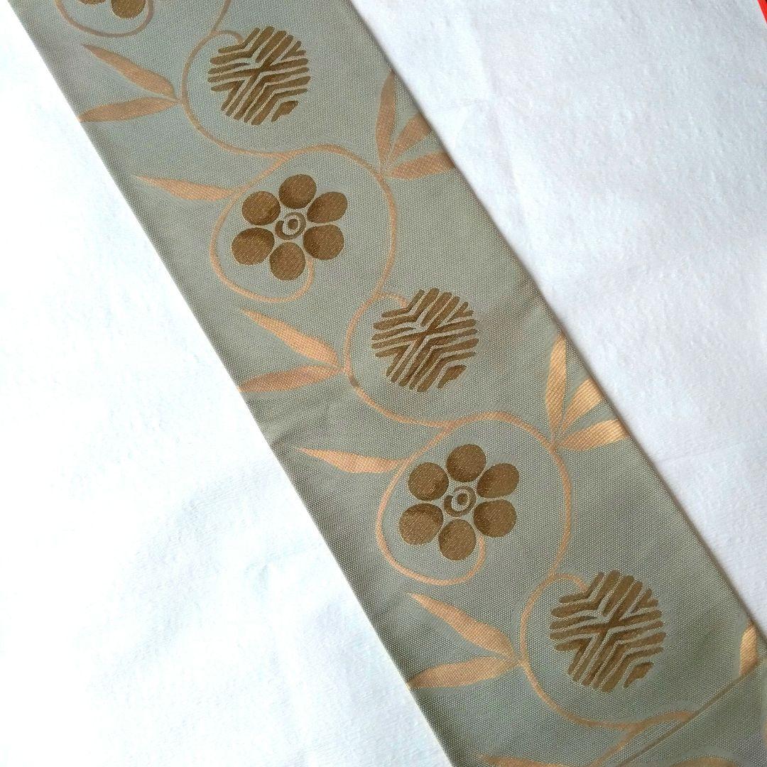 ◆未使用美品◆袋帯 灰緑 笹蔓 モダン 刺繍 正絹 訪問着 小紋 観劇 女子会