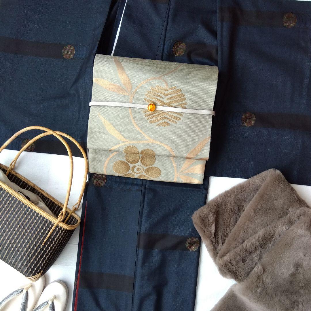 ◆未使用美品◆袋帯 灰緑 笹蔓 モダン 刺繍 正絹 訪問着 小紋 観劇 女子会