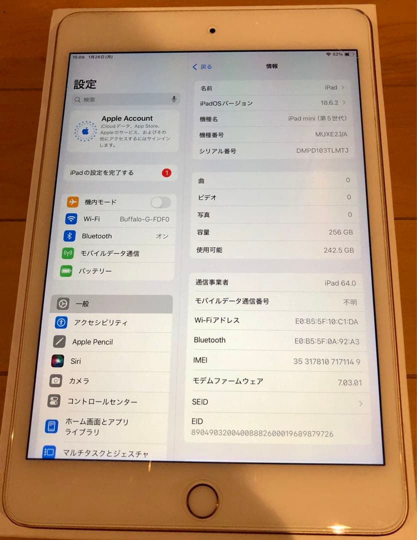 Apple iPad mini5 256GB simフリー セルラーモデル