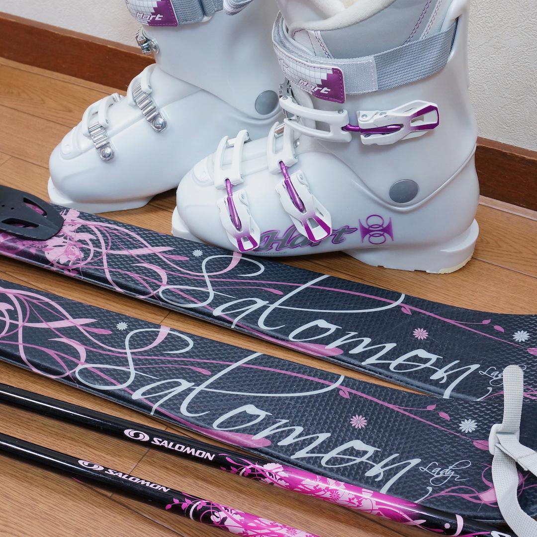 メンテ済 144cm 靴25.5cm SALOMON レディース スキーセット
