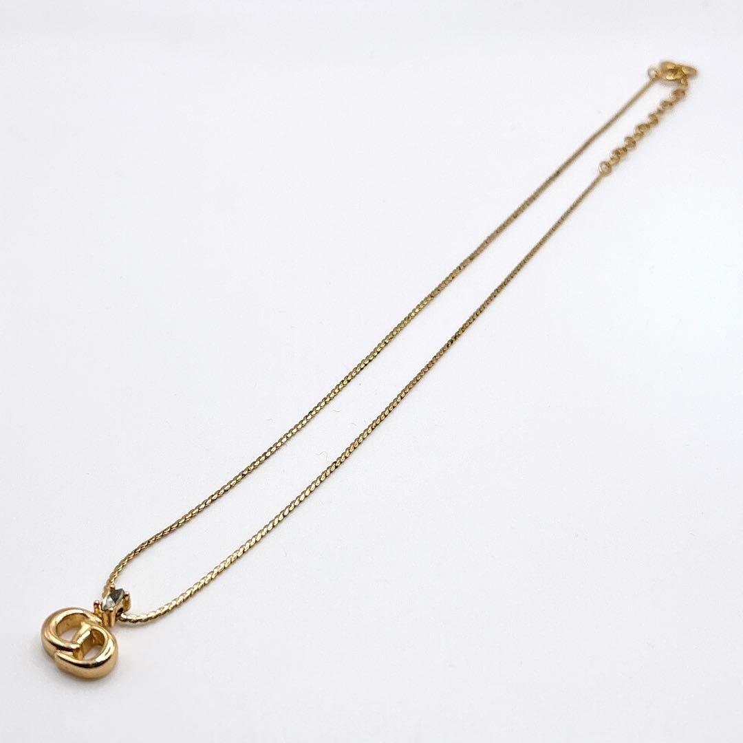 クリスチャンディオール ロゴクリアストーンネックレス ヴィンテージ ゴールド