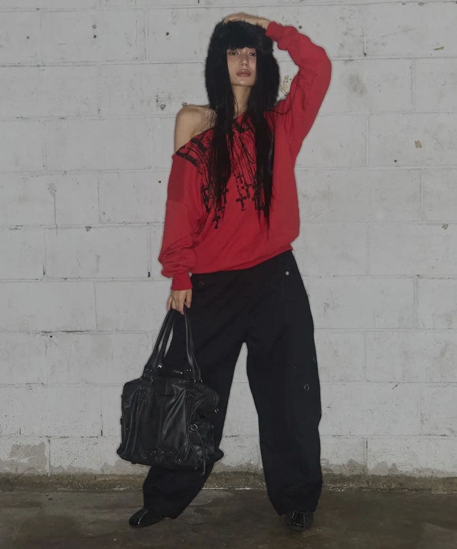 バッグ Belted Washed Leather Bag black y2k