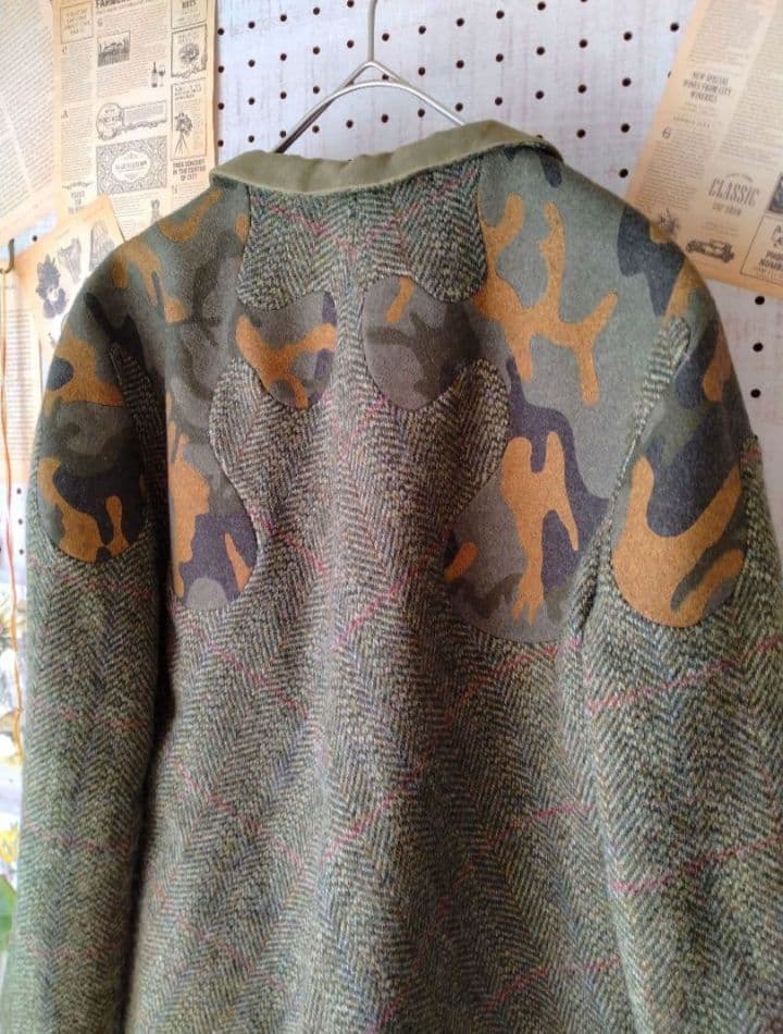 デドゥエ D-due 迷彩丸襟 Aラインフレアコート アッシュペーフランス