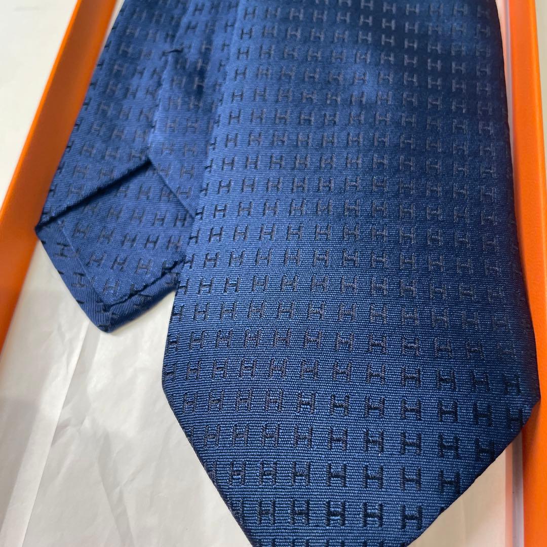 【新品未使用】HERMES ネクタイ ネイビー シルク100%